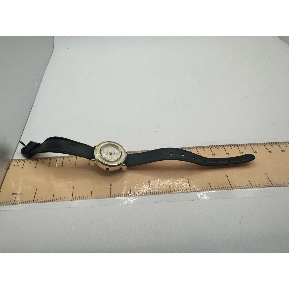 Vintage‎ Newbrook Swiss Made Antimagnetic Shockproof Gold Tone Watch Black Strap